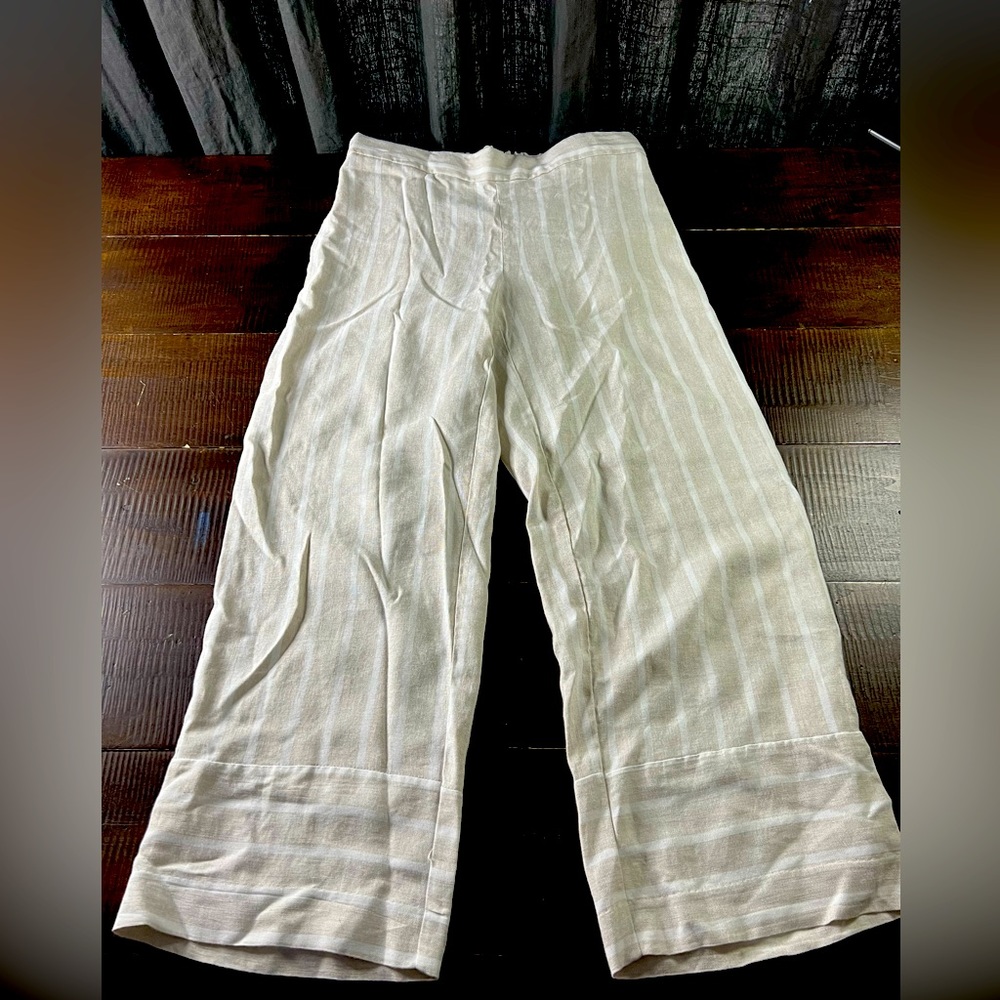 Loft Cream/White Striped Wide Leg Pants - XS